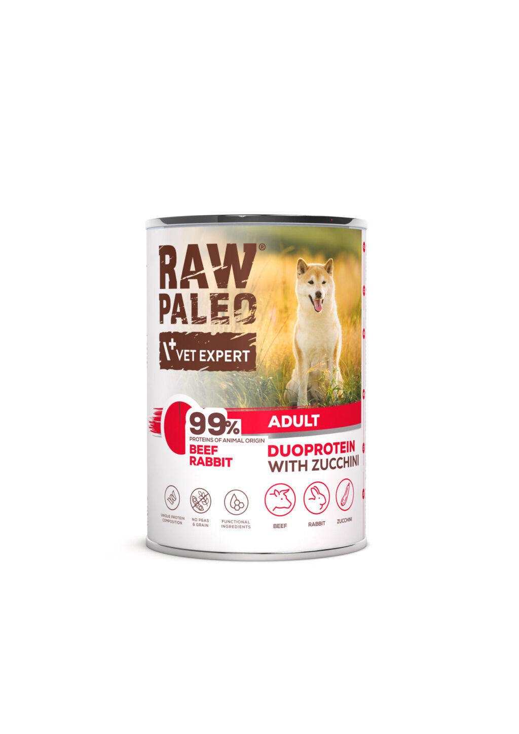 RP-CAN-400g-Beef-Rabbit-Zucchini ADULT_20240610 Raw Paleo Dog Adult DUOPROTEIN Konserveler - Görsel 1